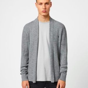 All Saints Mode Merino Cardigan in Gray Marl